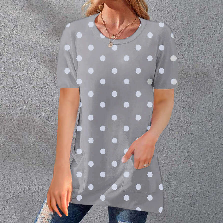Summer Retro Fashion Slim Crop Top Casual Summer Printing Short Sleeve Turtleneck Round Neck Collar Blouse Stretch Casual Undershirt Womens T Shirt Cl