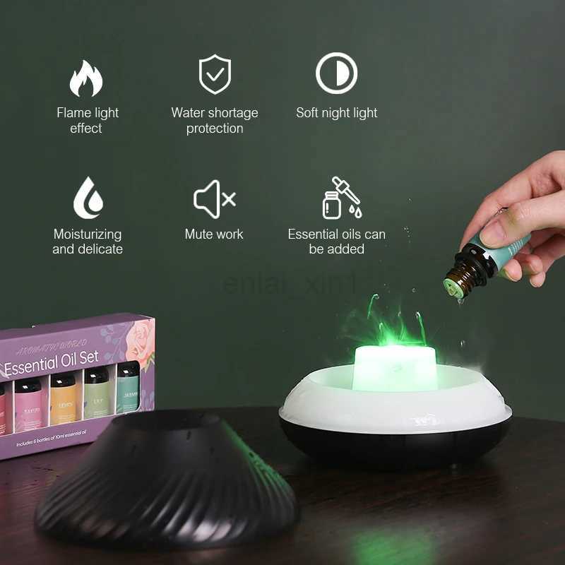 KINSCOTER Volcanic Aroma Diffuser Essential Oil Lamp 130ml USB Portable Air Humidifier with Color Flame Night Light Y240806