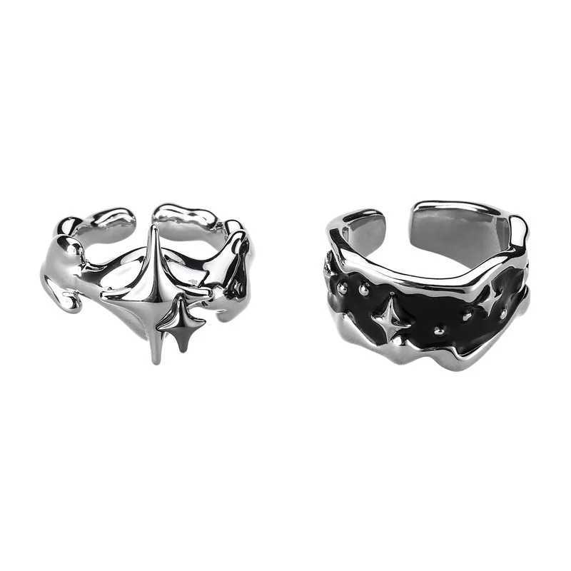 Silver Irregular Star Ring Vintage Gothic Ring Mens Fashion Cross Star Open Adjustable Ring Y2k Jewelry Gift W240802