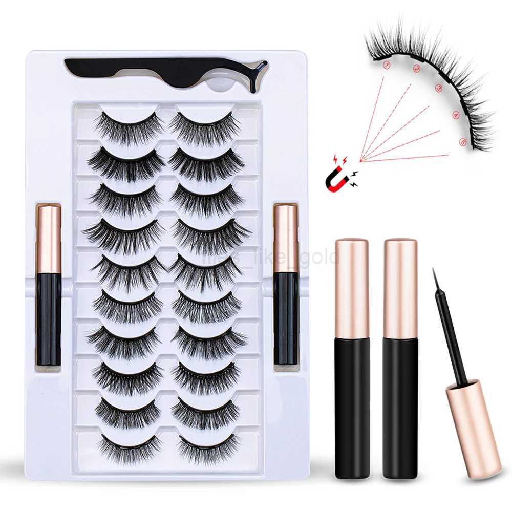 10 pairs of magnetic false eyelashes can be reused with eyeliner and tweets natural appearance thick false eyelash makeup W240803