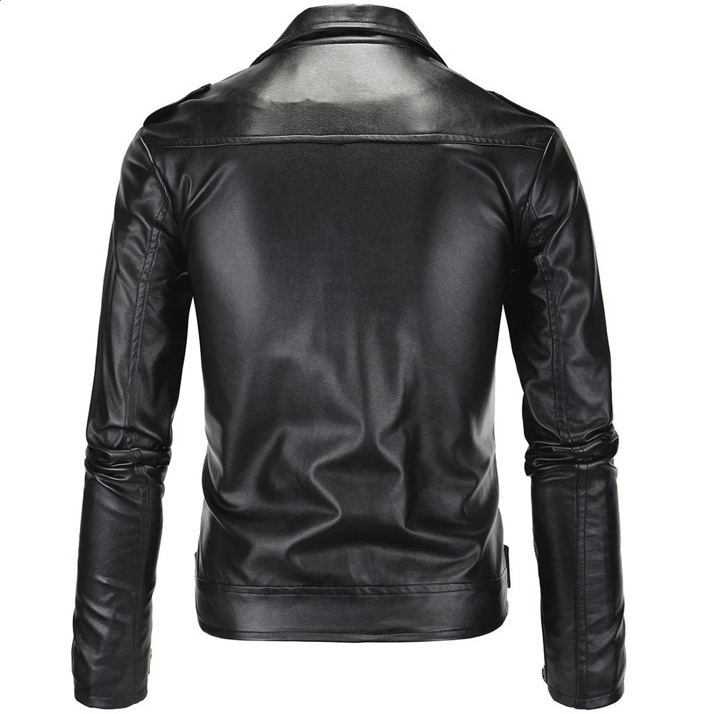 Mens Leather Jackets 2024 White Black Casual Lapel Slim Fit Diagonal Zipper Motorcycle PU Jacket Coat Clothing 240906