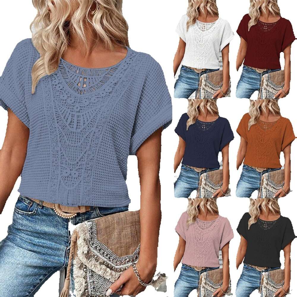 Womens Tops T Shirt Women Shirt Women New Merchandise Female Short-sleeved Fashion Slim Crop Top Casual O Neck Turtleneck Plaid Skinny Base Man Woman 