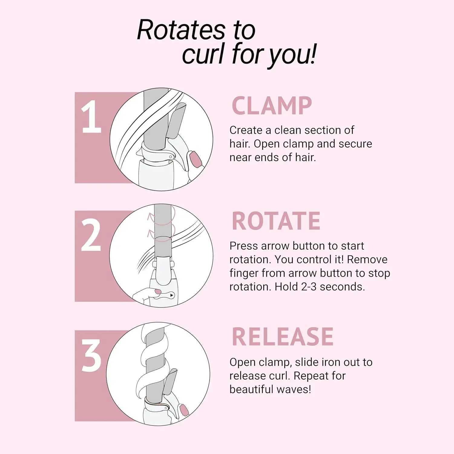 Beachwave B1 Pink Sunset Rotating Curg Iron -1-Inch Bucket Suitable For All Hair Types Automatic - Easy To Use Curler W240803