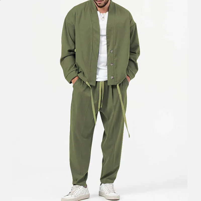Fashion Mens Cardigan JacketsPants Sportwear Sets Men Solid Jogger Sport Suit Casual Tracksuit Male Sweat Suits 5 Colors S-3XL 240816