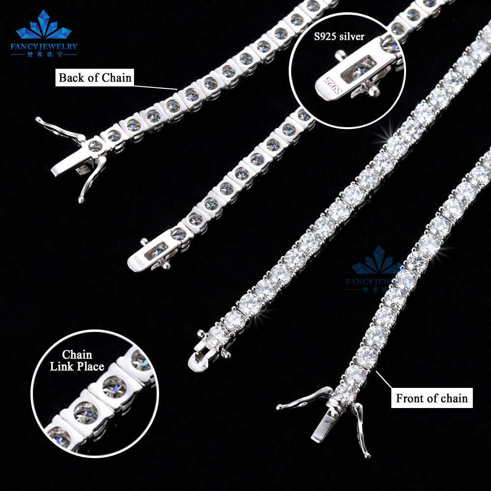Pass Diamond Tester Necklace Sterling Sliver 3mm 4mm 5mm Iced Out VVS Moissanite Tennis Link Chain
