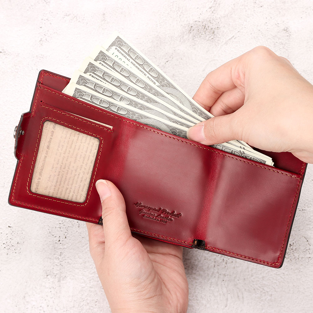 New Automatic Card Holder Genuine Leather Women's Wallet RFID Blocking Credit Cardholder Fashion Money Clips with Zipper Pocket