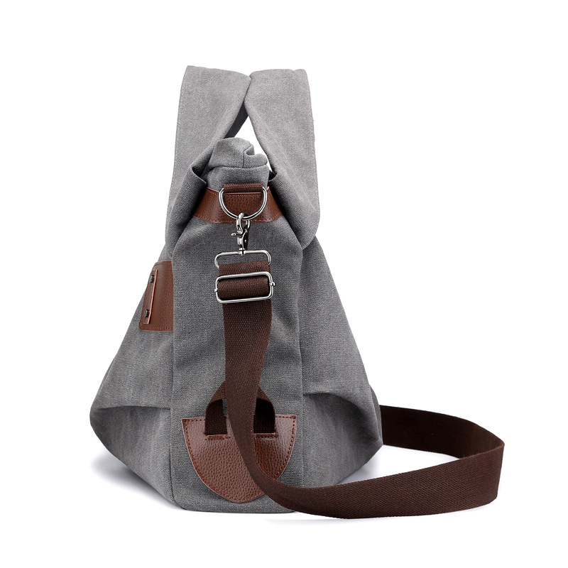 Women's Canvas Bag Casual Shoulder Canvas Bag Fashion Large Capacity Tote Pleated Women's Bag Retro Shopping Big Bag
