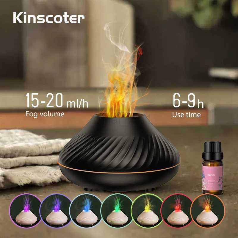 KINSCOTER Volcanic Aroma Diffuser Essential Oil Lamp 130ml USB Portable Air Humidifier with Color Flame Night Light Y240806