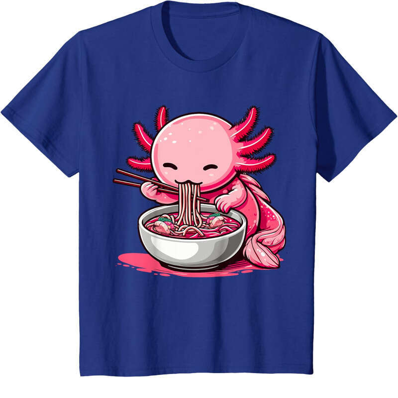 T shirt Mens Anime Kawaii Axolotl Eating Ramen Noodles Kids Teen Girl Boy T-Shirt shirts tshirt graphic tee Casual tops summer clothes Short sleeve
