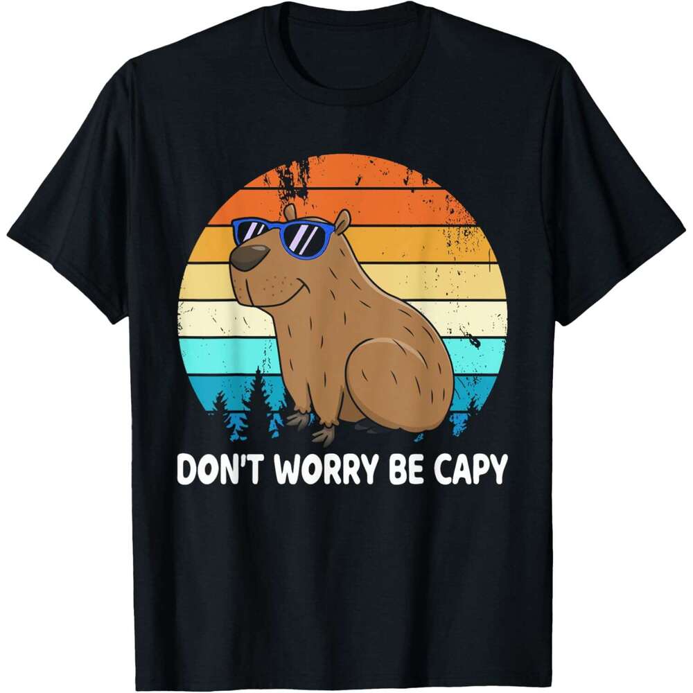 T shirt Mens Don't Worry Be Capy Distressed Capybara Styles Animal Lover T-Shirt shirts tshirt graphic tee Casual tops summer clothes Short sleev