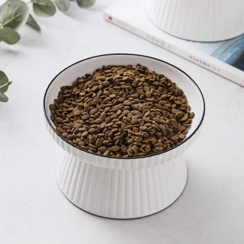 Cute Bowl Cartoon Pet Feeder High-foot Single Mouth Skidproof Ceramic Dog Cat Food Bowls Pets Drinking Feeding Container