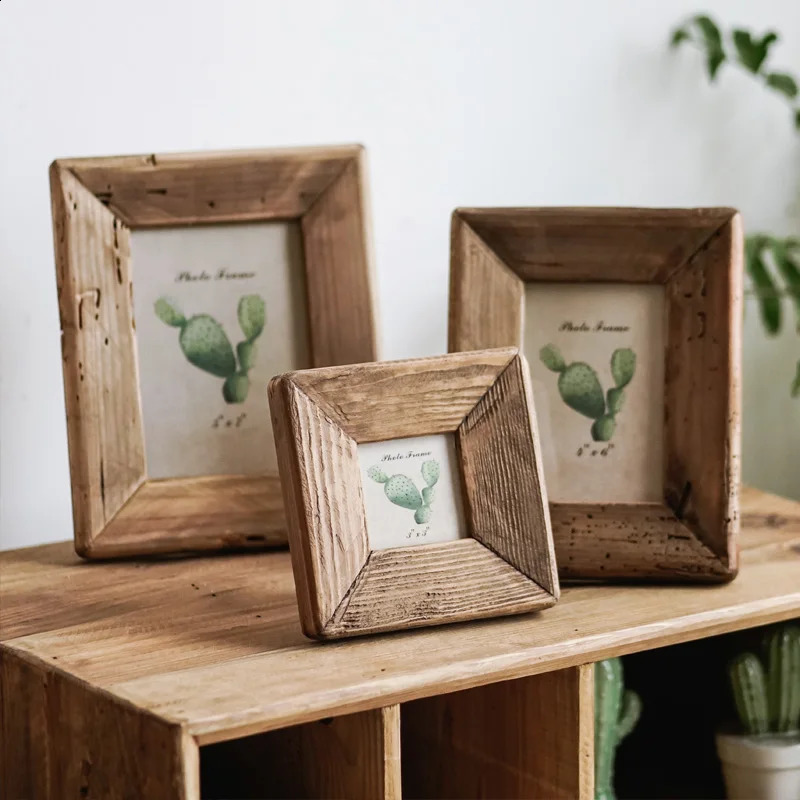 Rustic Retro Style Po For Tabletop Home Decoration Handmade with Natural Brown Pine Wooden Picture Frame 240802 H260306