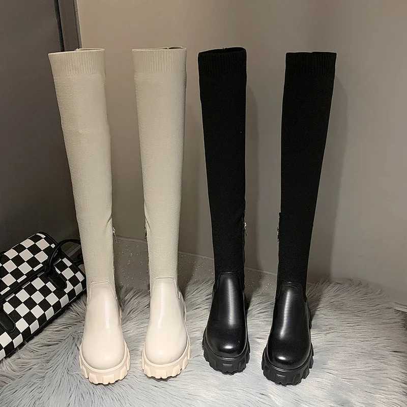 High Quality New one knee winter boots with breathable knit upper thick sole and elastic round toes suitable for VIPs T241206