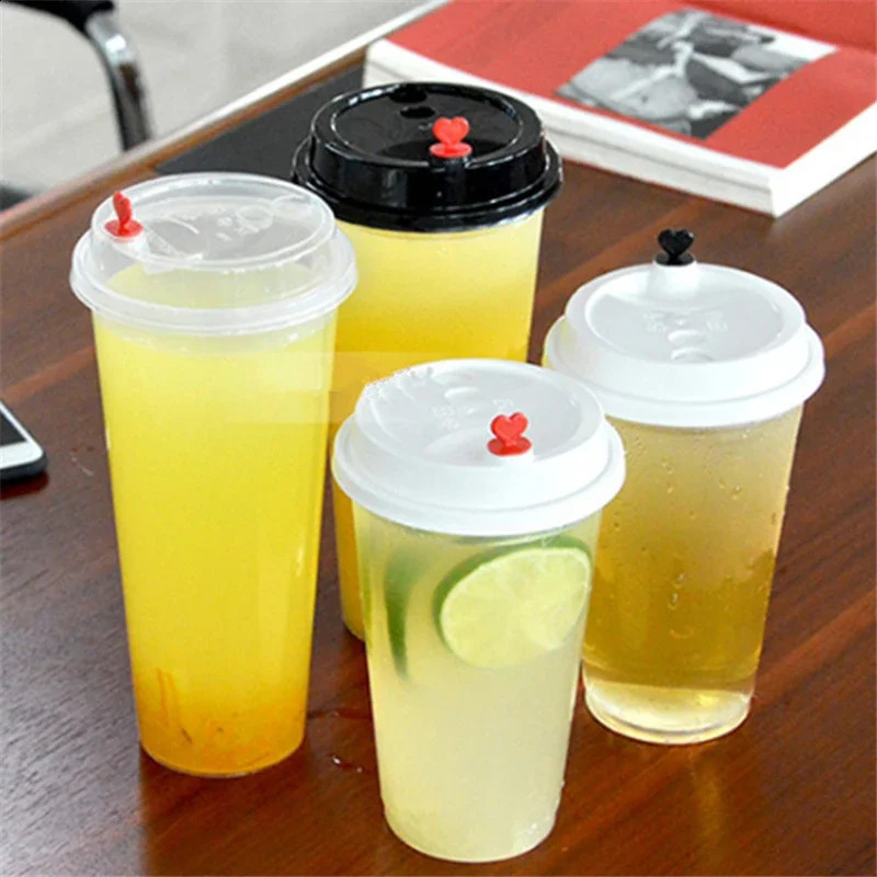 100 disposable transparent plastic cups cold drinks travel coffee juice tea with straw smooth PVC lids 240802