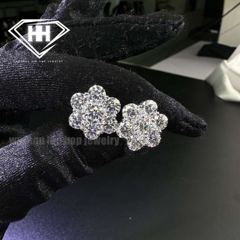 Gold Mossanite Studs Screw Back Solid Sier 15mm 5.8ctw VVS1 Round Cut Cluster wer Moissanite Dia Stud Earrings