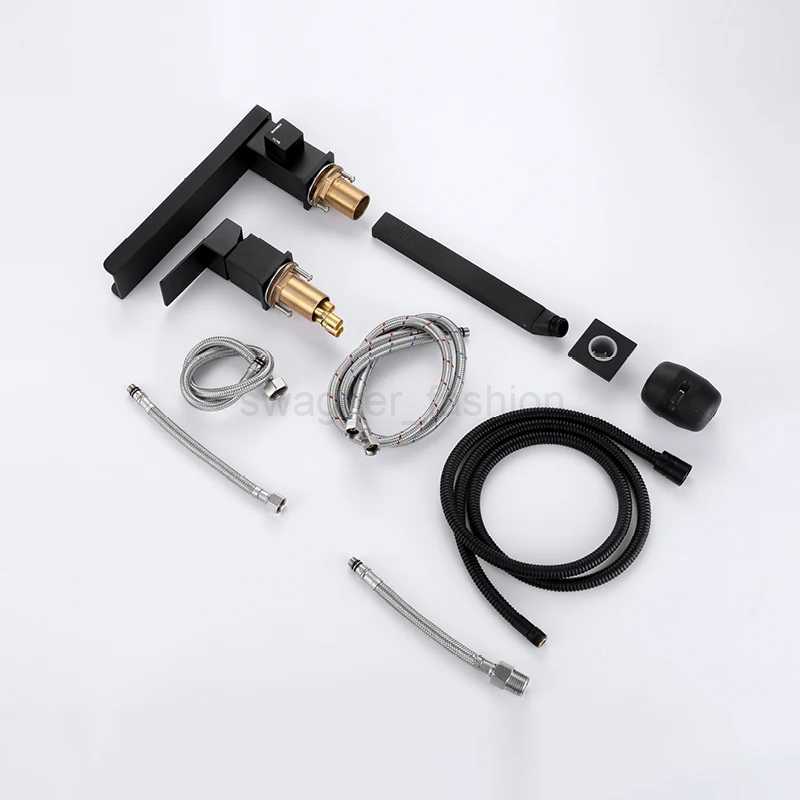 Bathtub Faucet Deck Mount 3PCS Waterfall Bathtub Faucet Single Handle Handheld Tub Mixer Taps Widespread Tub Sink TapXJ240803