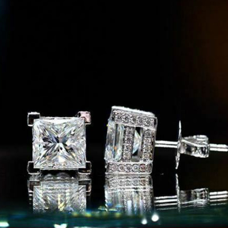 2024 Elegant Sterg Sier White Topaz CZ Dia Stud Earrings Hip Hop Fashion Jewelry for Women Princess Cut Gemstones Party Gift