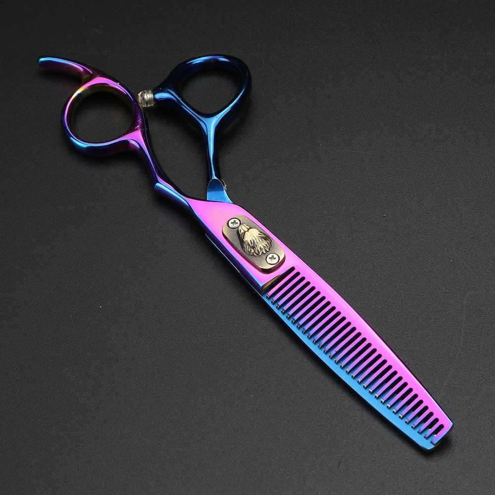 New Arrival Wolf head color hair scissors 6 inch 9cr18 steel barber cutting scissors and thinning scissors Z241213
