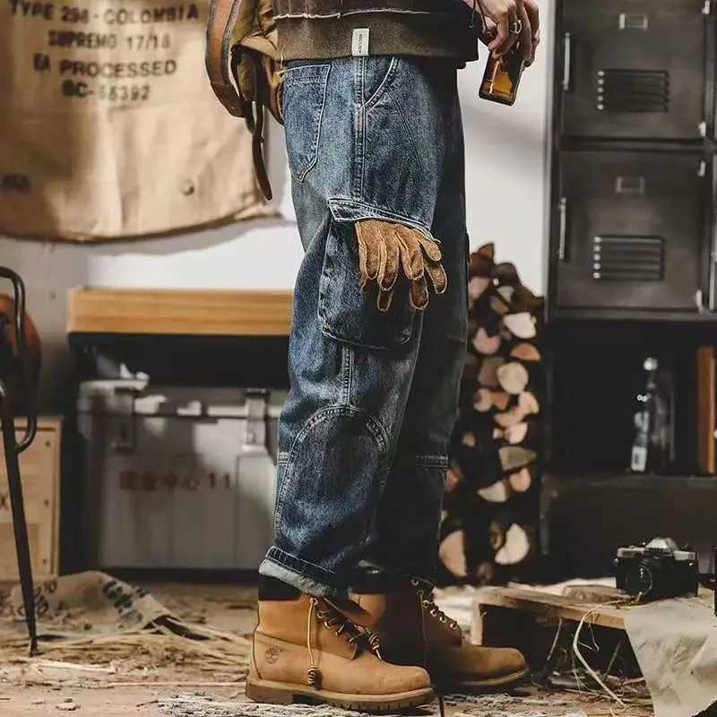 Trousers Straight with Pockets Man Cowboy Pants Cargo Mens Jeans Designer 2024 Korean Autumn Y2k Vintage Luxury Denim ClothingM240803