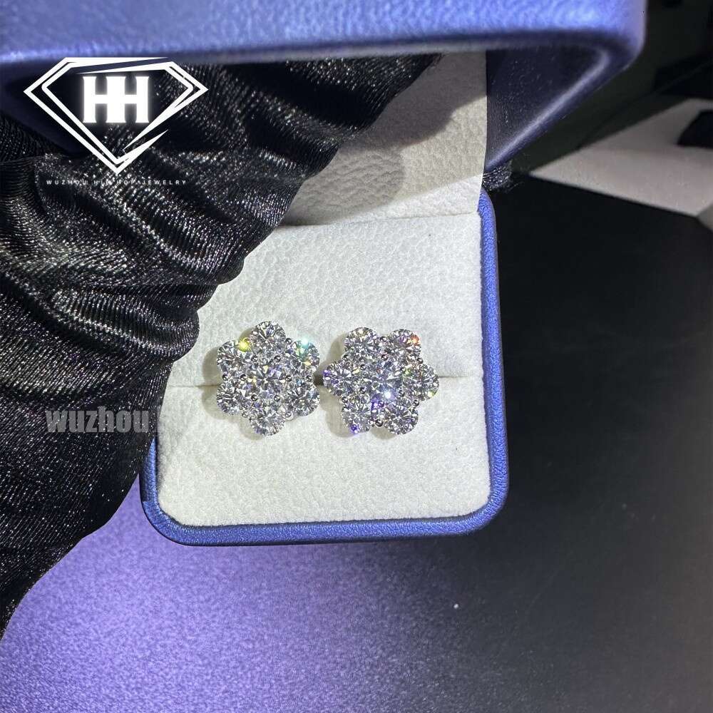 Gold Mossanite Studs Screw Back Solid Sier 15mm 5.8ctw VVS1 Round Cut Cluster wer Moissanite Dia Stud Earrings
