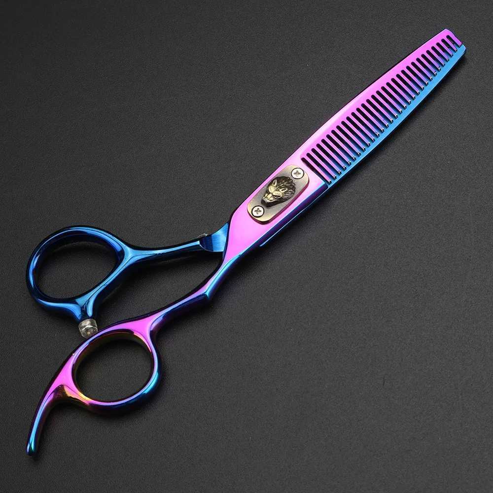 New Arrival Wolf head color hair scissors 6 inch 9cr18 steel barber cutting scissors and thinning scissors Z241213