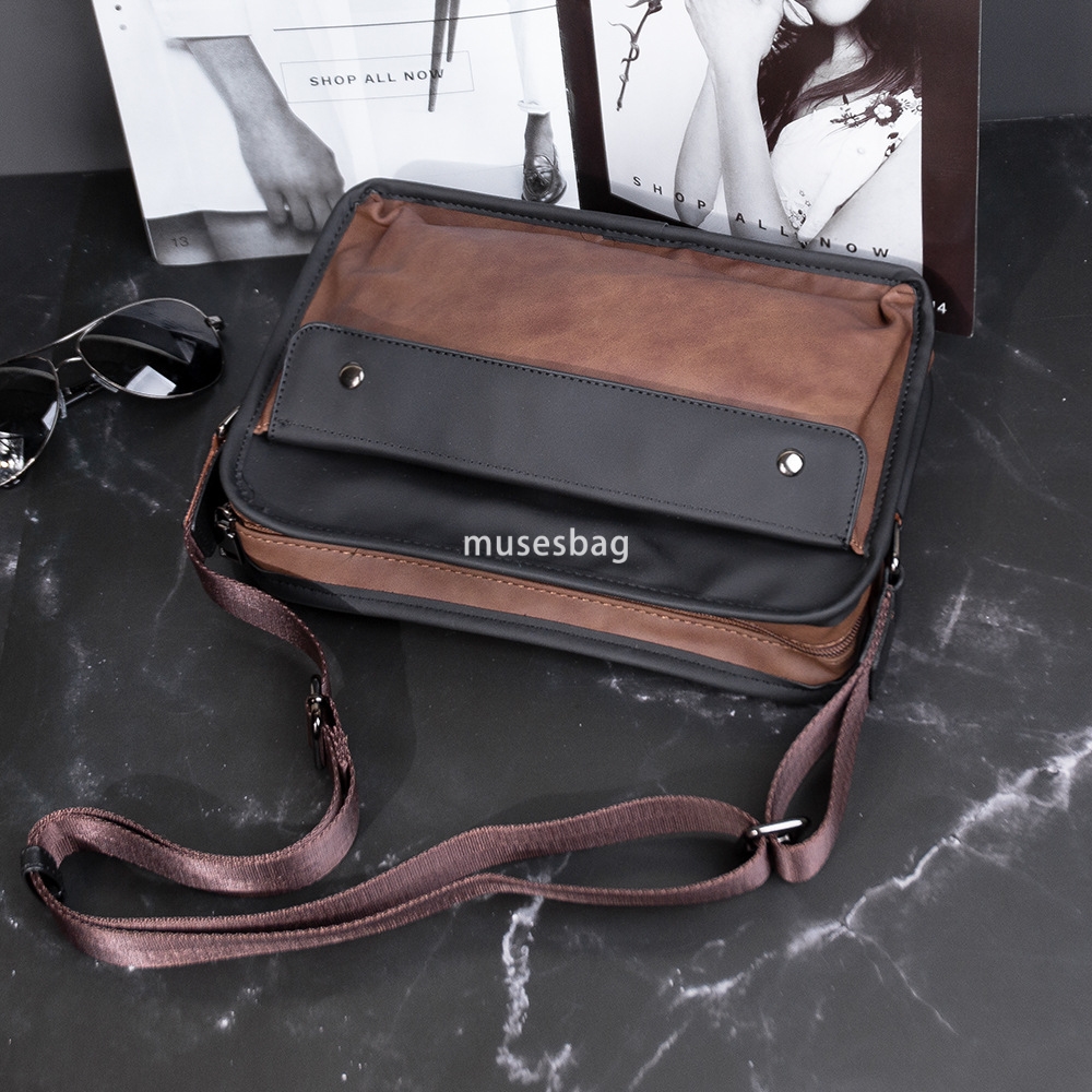 Men's bag, crazy horse leather shoulder crossbody bag postal bag casual retro trendy brand Korean version small backpack fashionable and trendy n