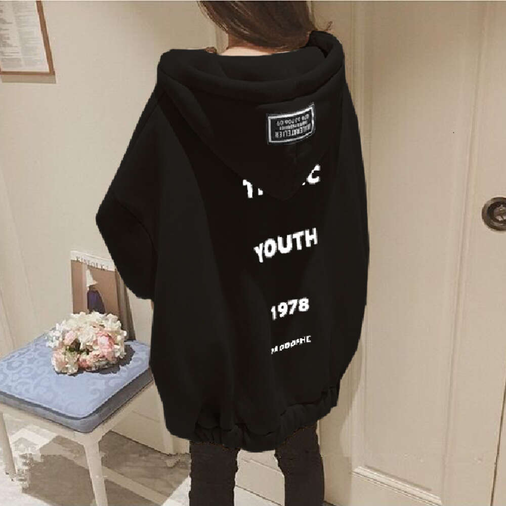 Winter Fashion Versatile Hoodie Women's Medium to Casual Long Sleeve Loose Letter Printed Coat Trendy