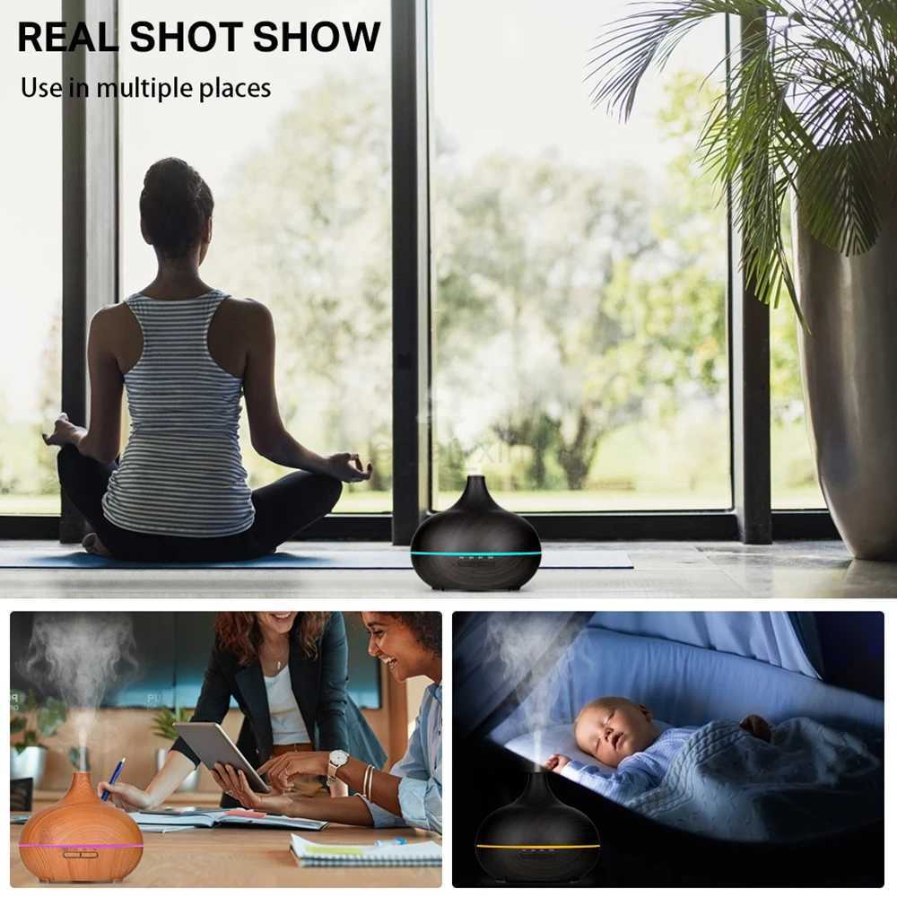 550 500 400 Aromatherapy Essential Oil Diffuser Wood Grain Remote Control Ultrasonic Air Humidifier Cool with 7 Color LED Light Y240803