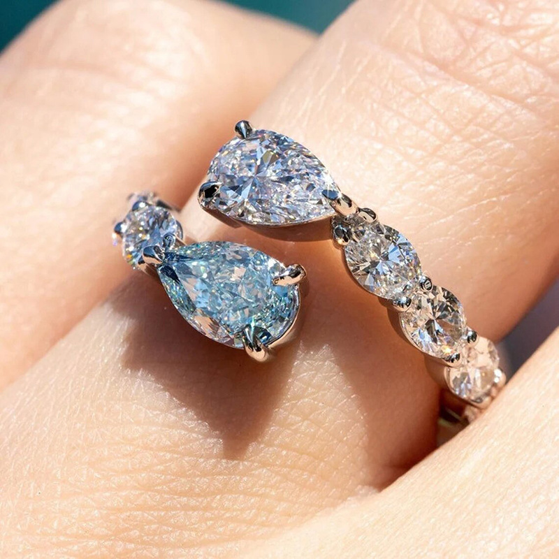 Sterg Water Drop Ring: Sier Cubic Zirconia Eternity Band for Women - Handmade Wedding Ring