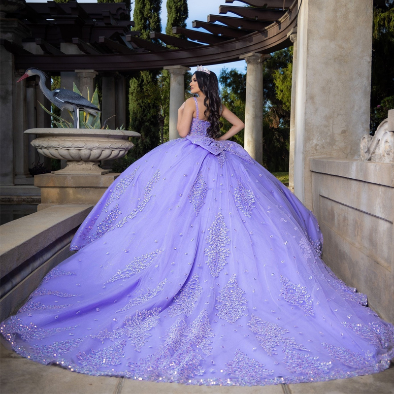 Mexican 2024 Lavender Quinceanera Dress Sweet 16 Ball Gown Butterfly Applique Lace Beaded Tull Vestidos De 15 Anos