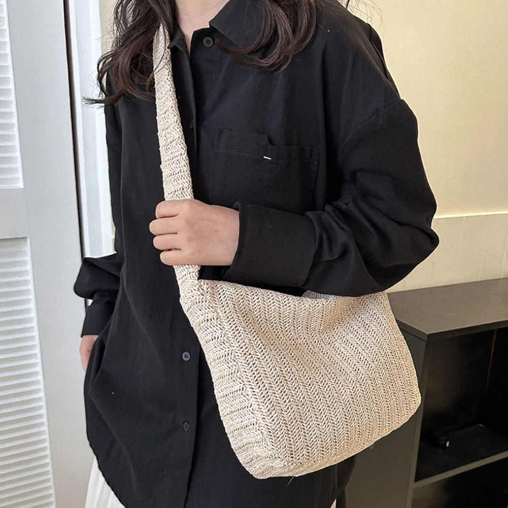 Summer Hand-Woven Handbags Handmade Ladies Woven Bag Fashion Casual Simple Portable Solid Color Elegant for Seaside Holiday