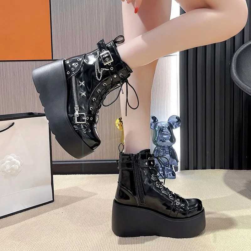 New Gothic Style Platform Vampire Cosplay Women Mid-calf Boots 2024 Winter Wedges Comfy Women Motorcycle Boots ShoesCI24801