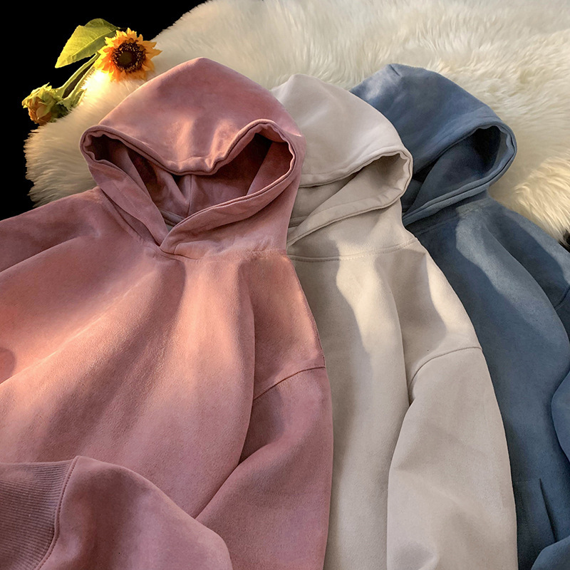 Suede plush hoodie for women's autumn and winter new American oversize loose trendy brand hooded jacket
