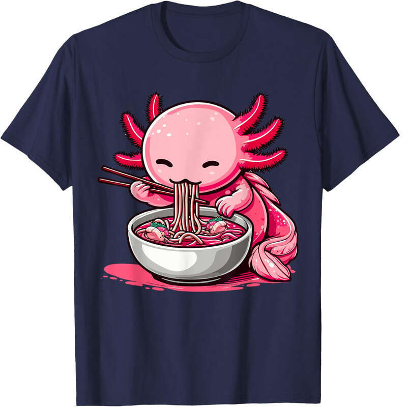 T shirt Mens Anime Kawaii Axolotl Eating Ramen Noodles Kids Teen Girl Boy T-Shirt shirts tshirt graphic tee Casual tops summer clothes Short sleeve