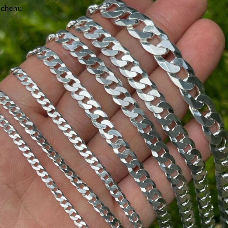 RINNTIN SC60-5 wholesale price 5mm diamond cut curb necklace sterling sier jewelry men cuban link chain