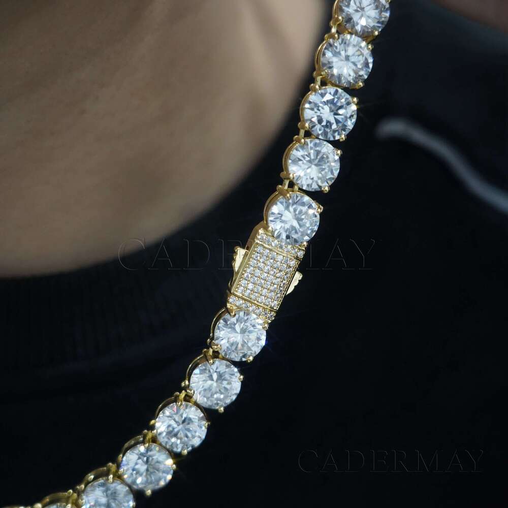 Cadermay Fashion Gold Cluster Link 10mm S Iced Out Moissanite Tennis Chain Women Men Gift
