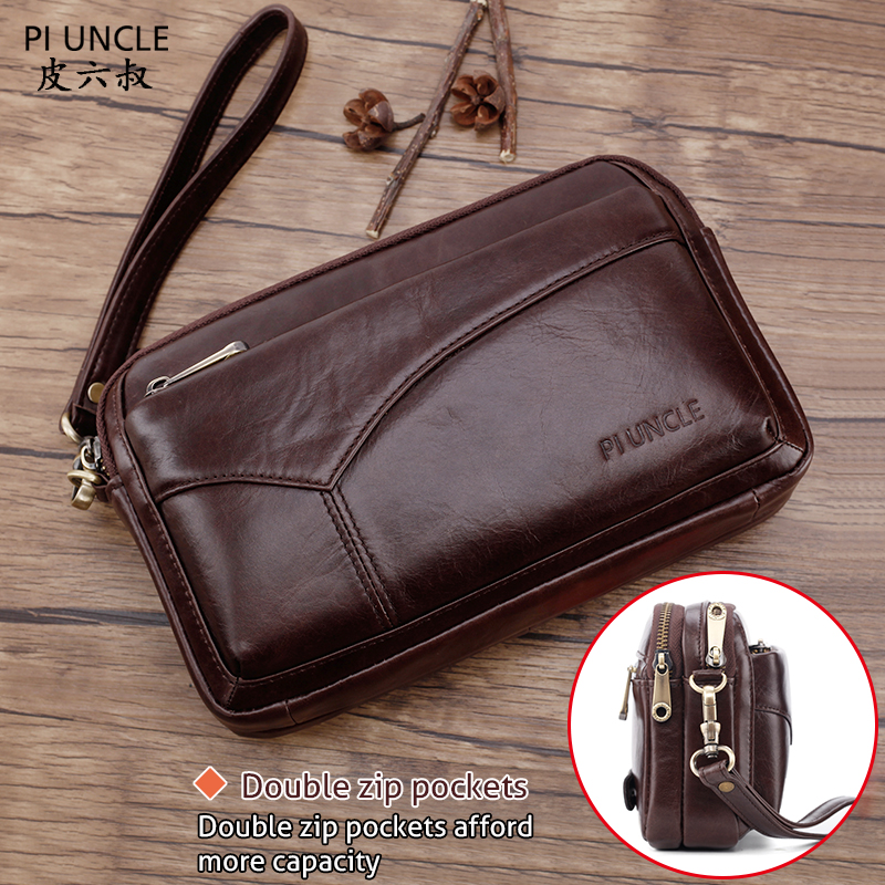 Men Vintage Cowhide Money Purse Business Long Wallet Clutch Bags Mobile Phone Case Cigarette Cell Phone Pouch Male Handy Bag