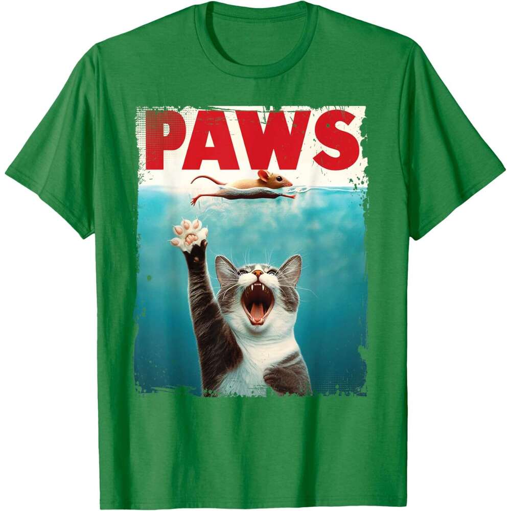 T shirt Mens PAWS Parody Humorous Cat Chasing Mouse Kitten T-Shirt shirts tshirt graphic tee Casual tops summer clothes Short sleeve Free shipping