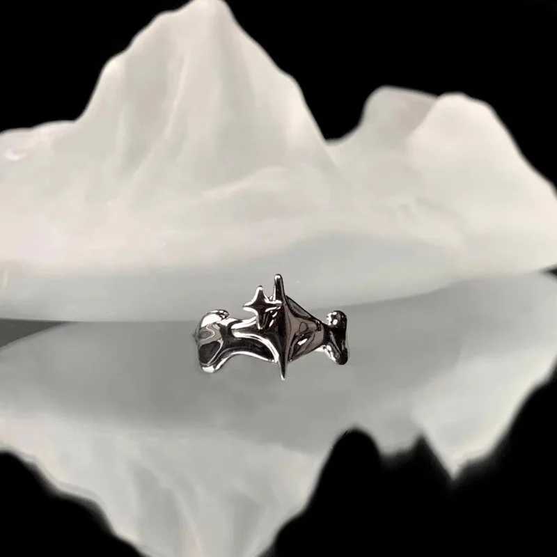 Silver Irregular Star Ring Vintage Gothic Ring Mens Fashion Cross Star Open Adjustable Ring Y2k Jewelry Gift W240802