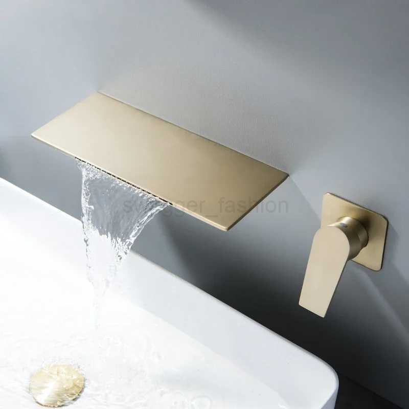 Basin Faucet Wall-in Bathtub Mixer Top Table Bowl Water Tap Flush Switch Gold Waterfall Concealed Wash EmbeddedXJ240803