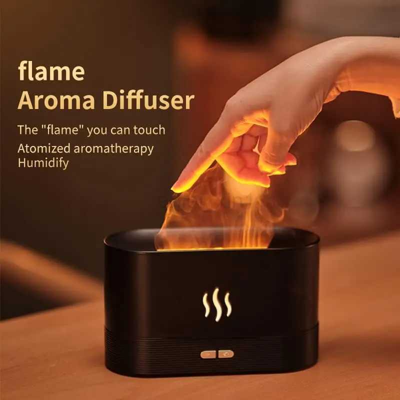 Aroma diffuser Air humidifier Ultrasonic cold mist atomizer Led essential oil simulation flame lamp diffuser Y240806