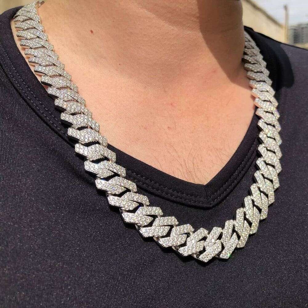Sterling Sier Custom Moissanite Necklace 19mm Iced Cuban Link Chain