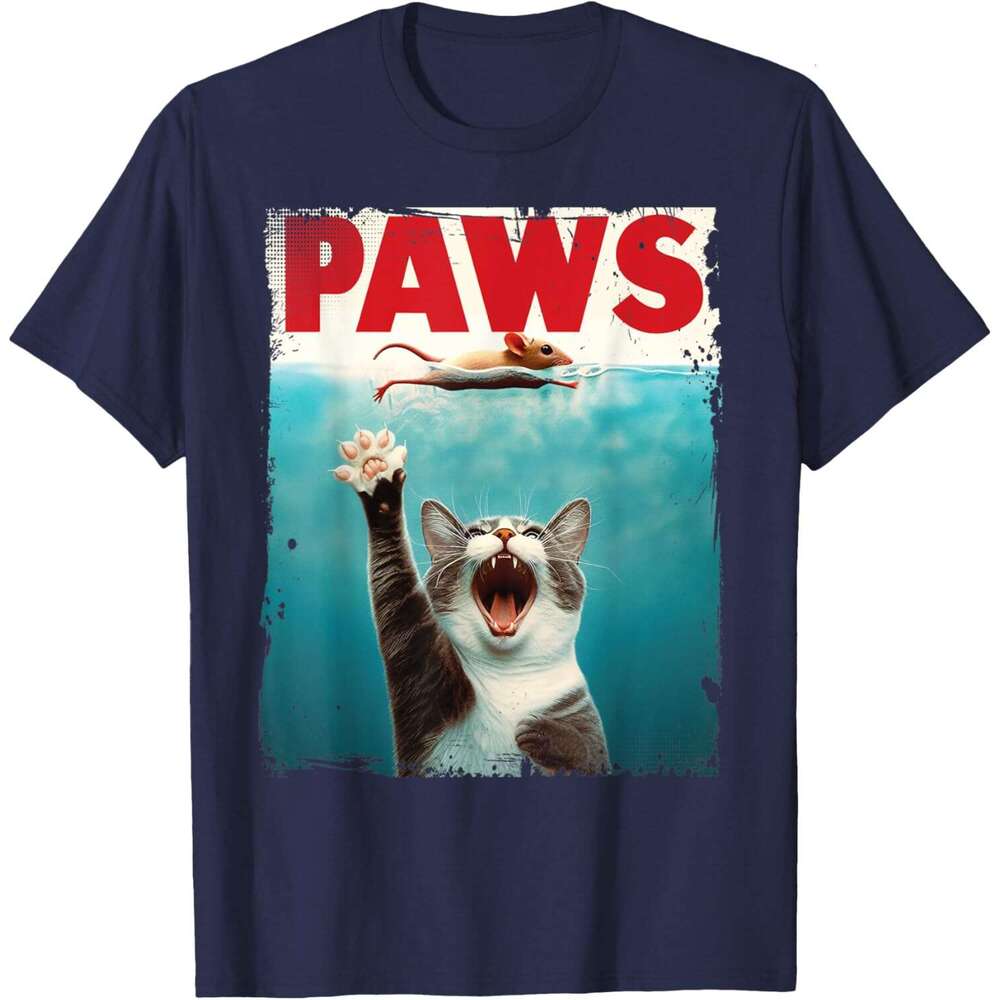 T shirt Mens PAWS Parody Humorous Cat Chasing Mouse Kitten T-Shirt shirts tshirt graphic tee Casual tops summer clothes Short sleeve Free shipping