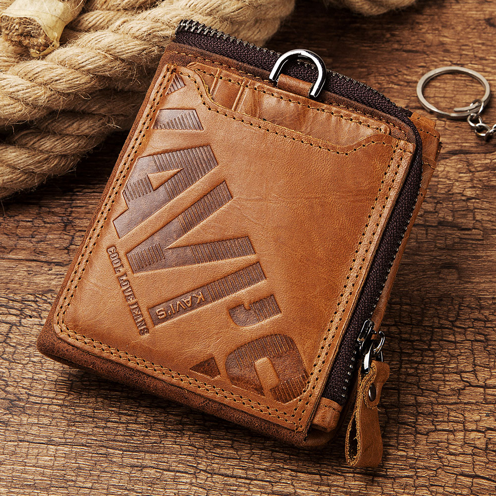 GZCZ Genuine Leather Men Wallet Fashion Coin Purse Card Holder Small Wallet Men Portomonee Male Clutch Zipper Clamp For Money