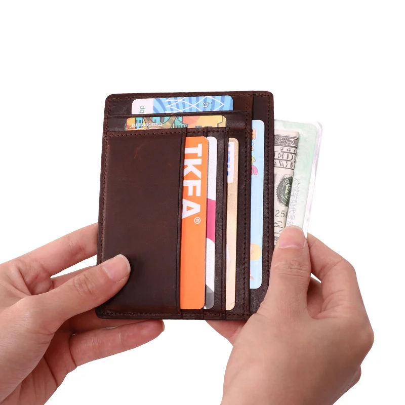 Super Slim Soft Wallet 100% Genuine Leather Mini Credit Card Wallet Zipper Purse Card Holders Men Wallet Thin Small Coin Purse