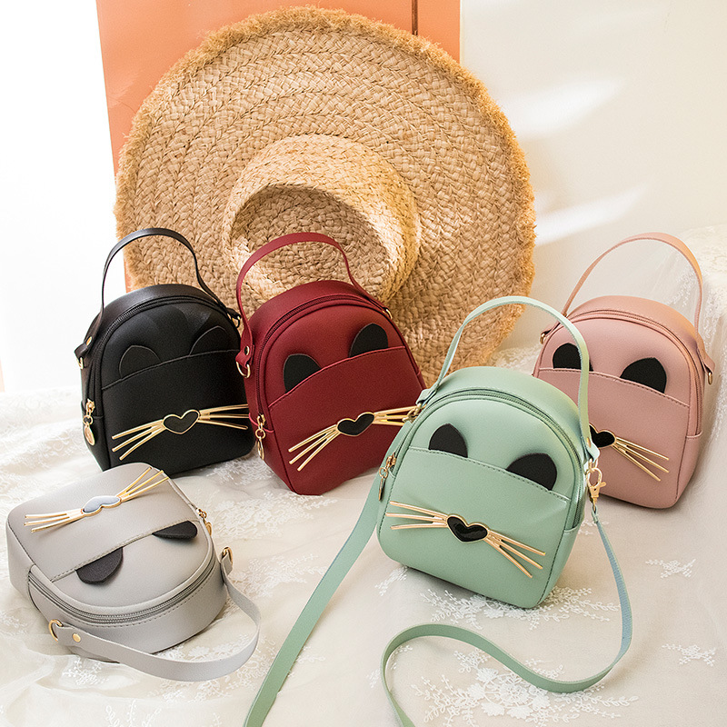 Trendy Casual Ladies Small Fresh Bag Shoulder Backpack Cat Handbag Tassel Phone Bag's PU Leather Student Backpack