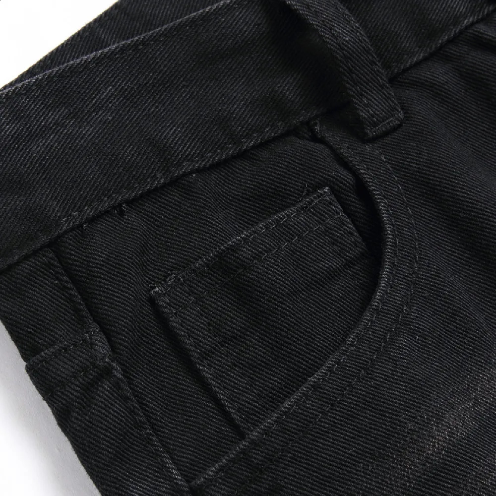street fashion mens loose bicycle jeans mens hip-hop patchwork hole motorcycle straight jeans240802