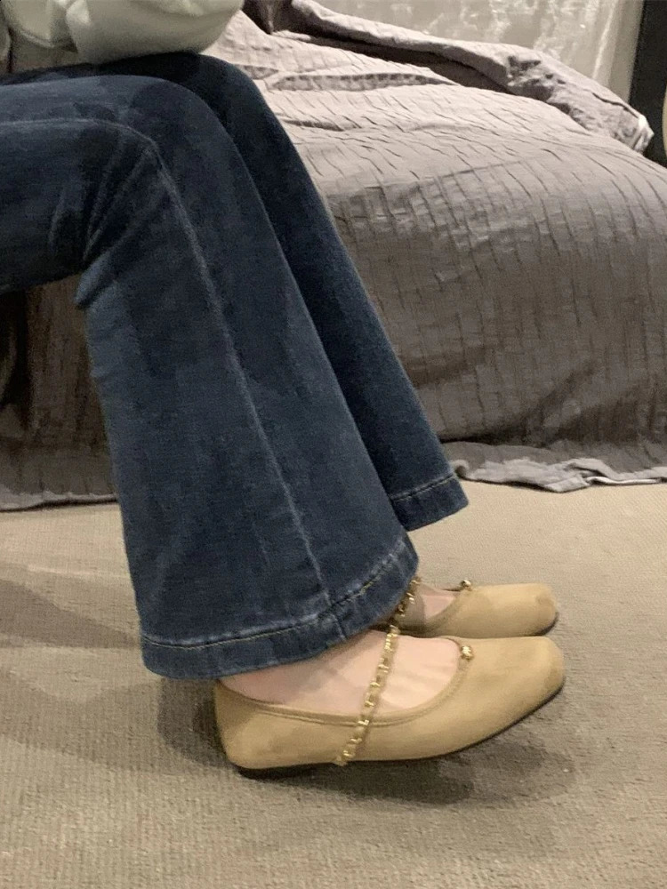 Womens Summer Footwear Flats Square Toe Shoes for Woman Mary Jane Flat Gothic Japanese Style Lolita Office on Promotion A 240802