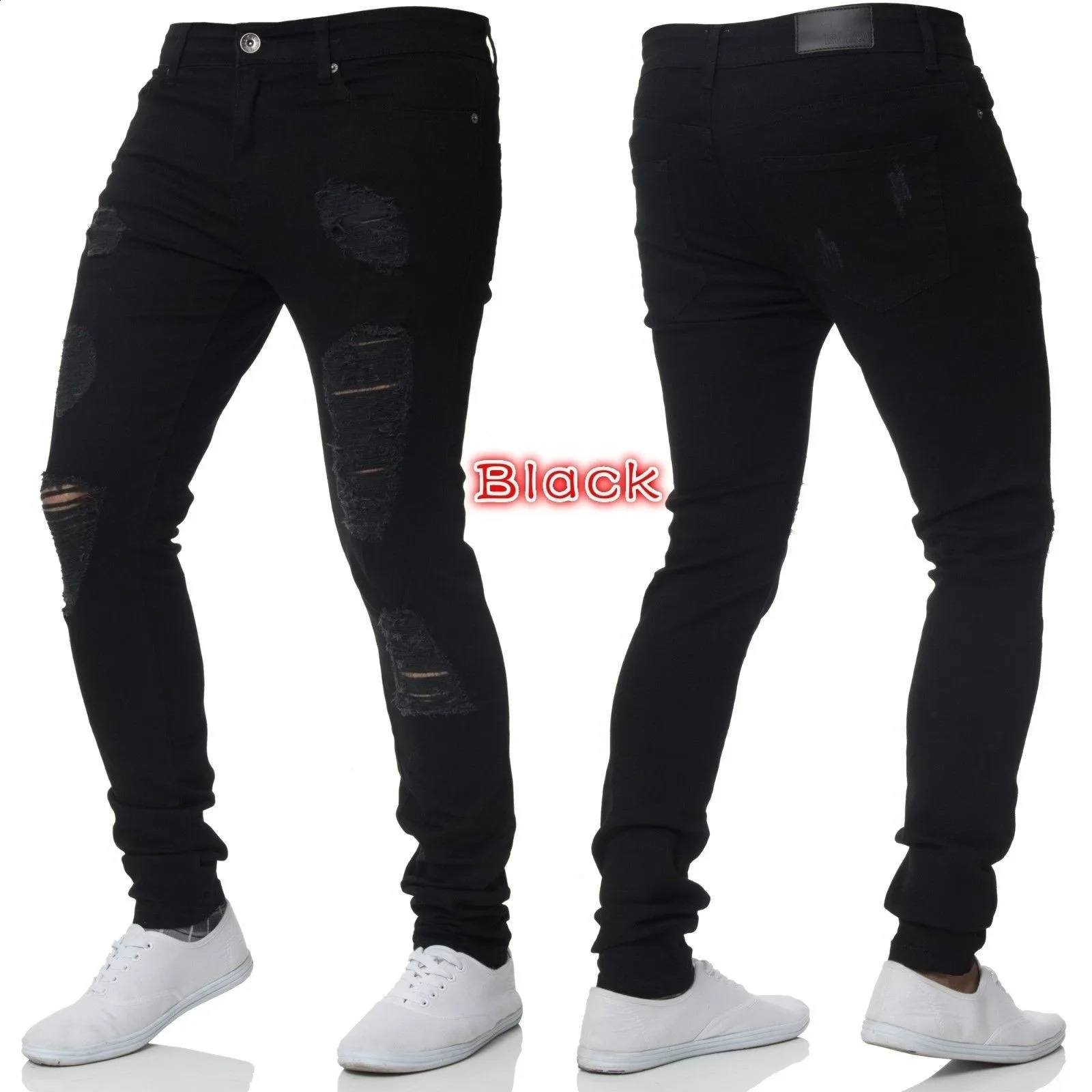 Mens Skinny Ripped jeans Slim scarification Blue Denim Pencil Pants Street hip-hop denim trousers fashion cowboy clothing men 240814