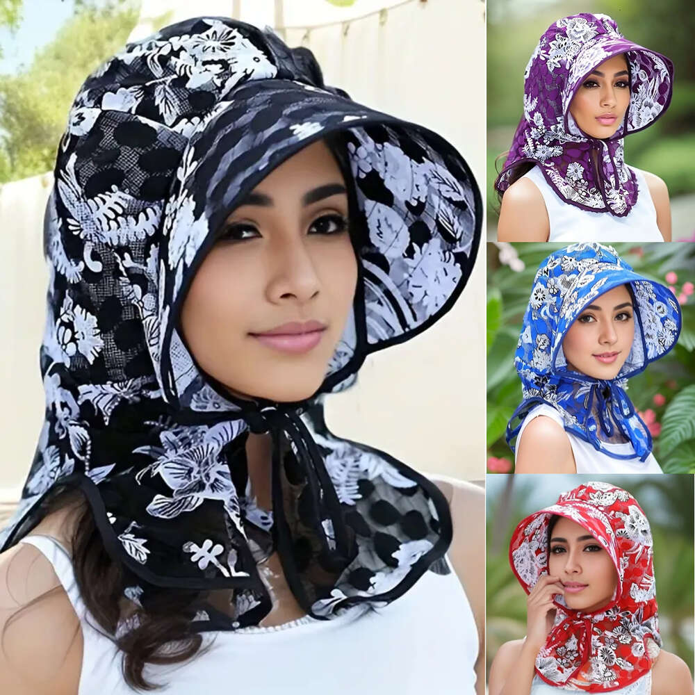 Breathable Print Floral UV Protection Sun Hat Flower garden working Sunscreen Cap Wide Brim Neck Guard beack Hiking Women Hats
